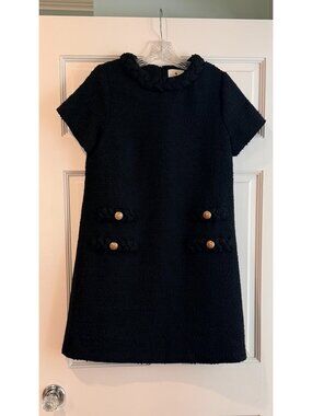 Tuckernuck Black Tweed Shift Dress – Size Small – Gold Buttons – EUC